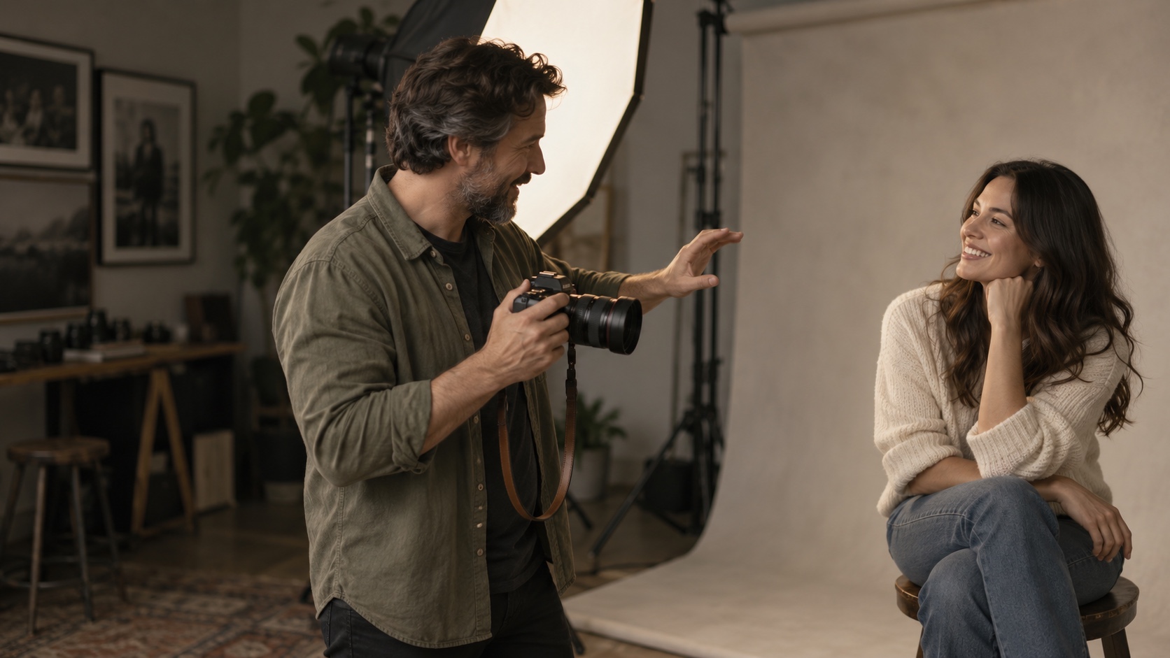 A photographer directing a studio portrait