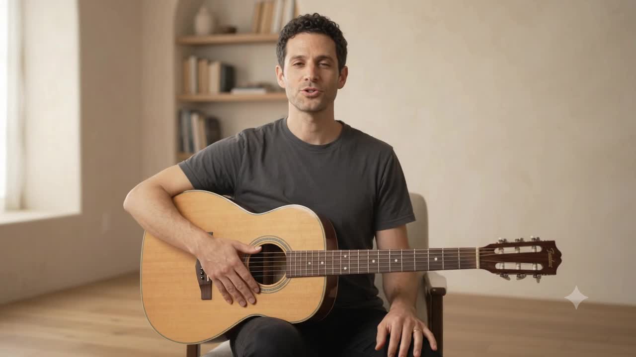 Milo teaching an acoustic guitar lesson